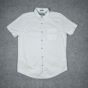 Tenth + Ocean Shirt Mens Medium White Washable Linen Cotton Blend Short Sleeve